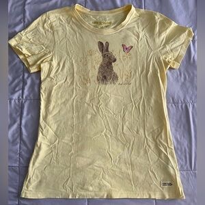 Life is Good Bunny Rabbit Butterfly Yellow Crusher Med Women's Crew Neck T Shirt